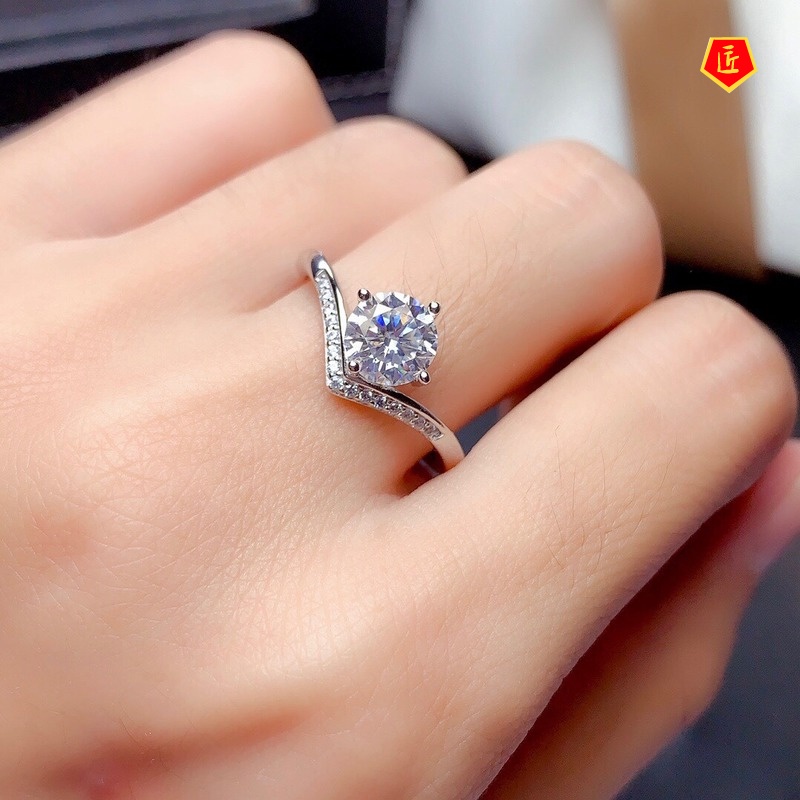 [Ready Stock]Simple Creative Pt950 Moissanite V-Shaped Ring