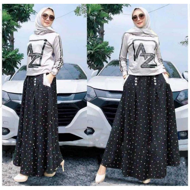 AZ NEW SET ROK BLOUSE BAHAN BABYTERY PINGGANG KARET KANTONG KANAN KIRI / SET ROK FASHION / SETELAN ROK WANITA-1