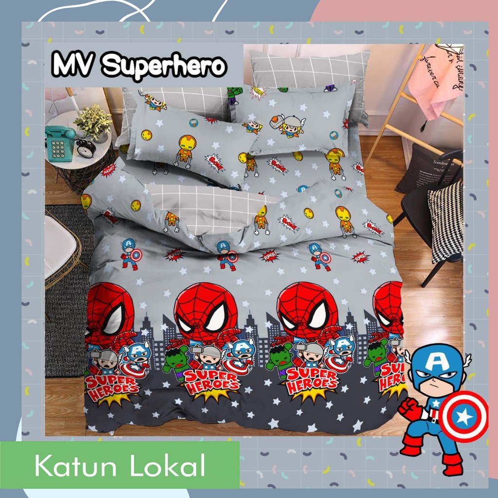 Bahan Kain Sprei Katun Lokal Cvc Motif Marvel Mv Superhero Spiderman Lucu Untuk Anak