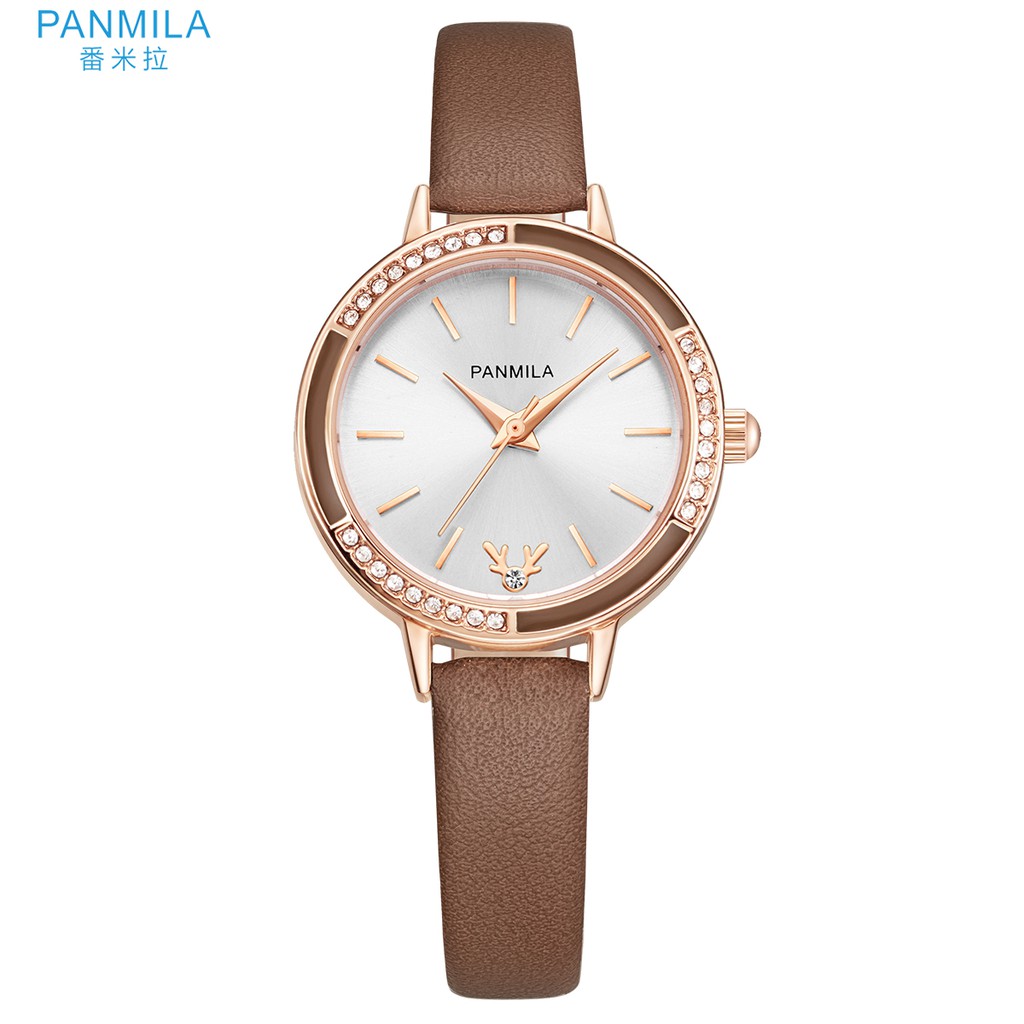 Panmila Jam Tangan Wanita Kasual P0540S-DZ1RCW Tali Kulit Coklat