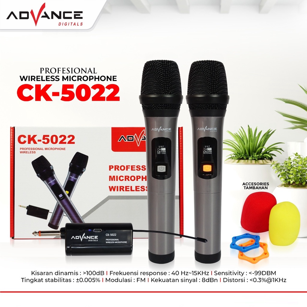 Advance Digitals Mic Ck-5022 Microphone Profesional Wireless Dual 2 Mic Duet Keren I Garansi Resmi 1 Tahun