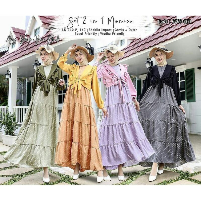 Anastasia Set 2 In 1 Dress Muslim Lebaran 2022 Polkadot Cantik Kekinian Long Dres Import Terbaru Bus