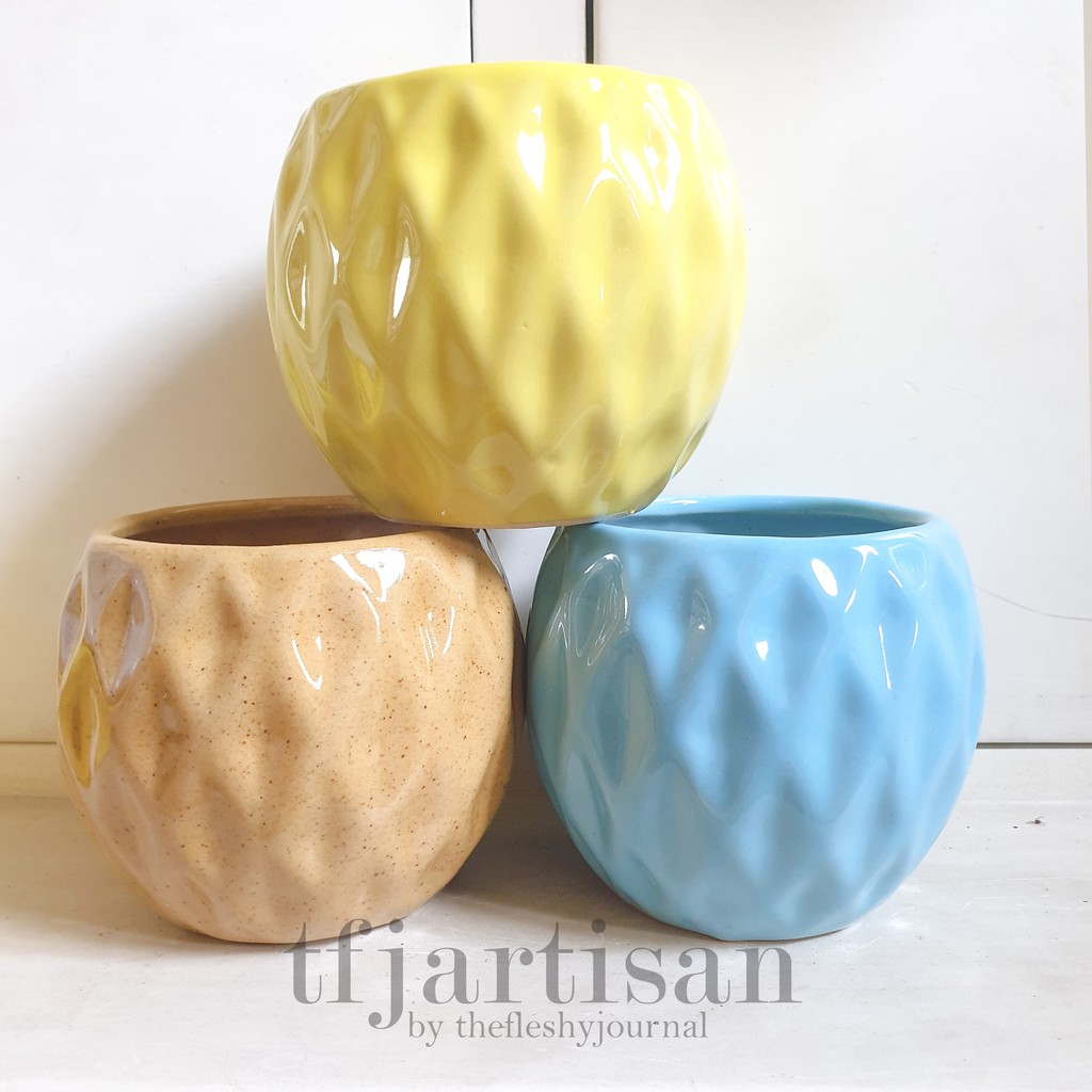 RIRI - POT KERAMIK BESAR BERLIAN BULA SUKULEN KAKTUS BONSAI TFJARTISAN