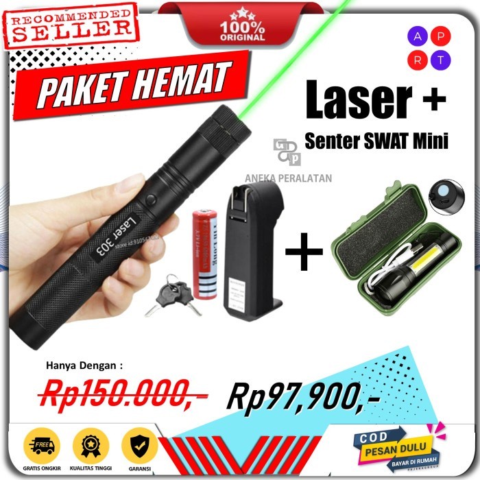 

Exclusive Paket Hemat Green Laser Pointer Jarak Jauh + Senter Swat Mini