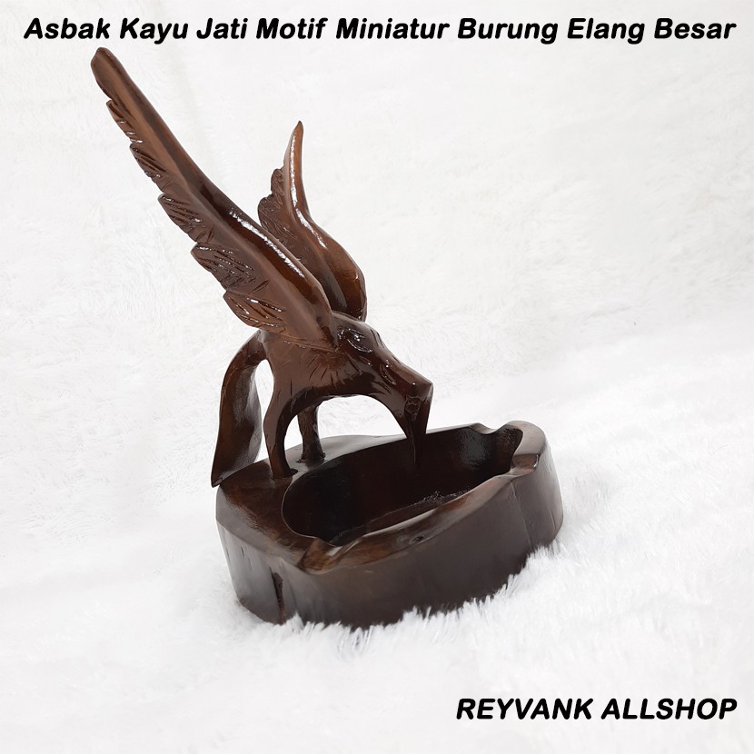 Asbak Kayu Jati Motif Miniatur Burung Elang Besar Murah