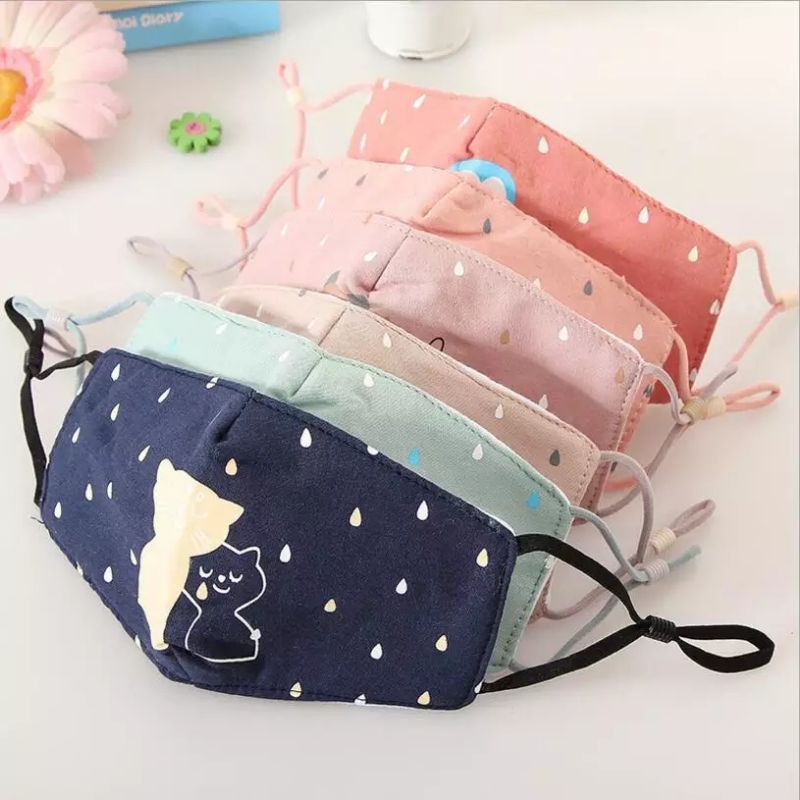  Masker  Kain  Cotton Motif  Lucu  Unik Gemes Tali Adjustable 