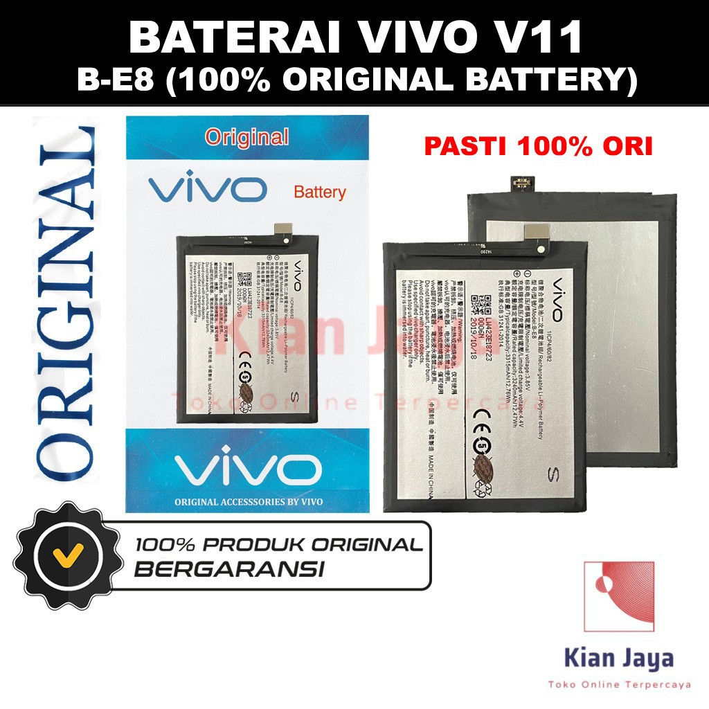 Baterai Original Vivo V11 / B-E8 Batre Batrai Battery Hp BE8 100% Ori