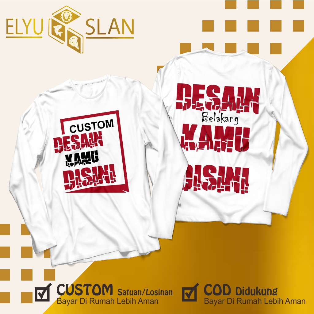 custom Baju kaos Logo Foto/Kaos/Desain Sendiri Satuan | Besar 2 Sisi | Lengan Panjang