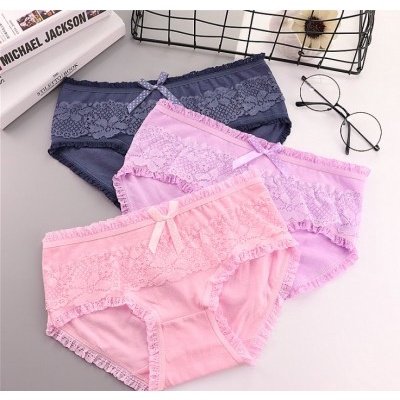 Ⓜ️𝟱𝟭𝟭Ⓜ️Celana Dalam Wanita Renda Pita Fashion Korea Mid Waist Briefs Candy Lace Panties