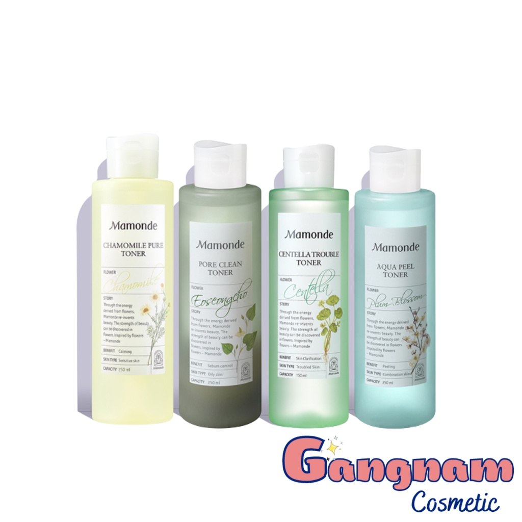Mamonde Chamomile Toner & Pore Clean Toner & Aqua Peel & Centella Trouble Toner 250ml