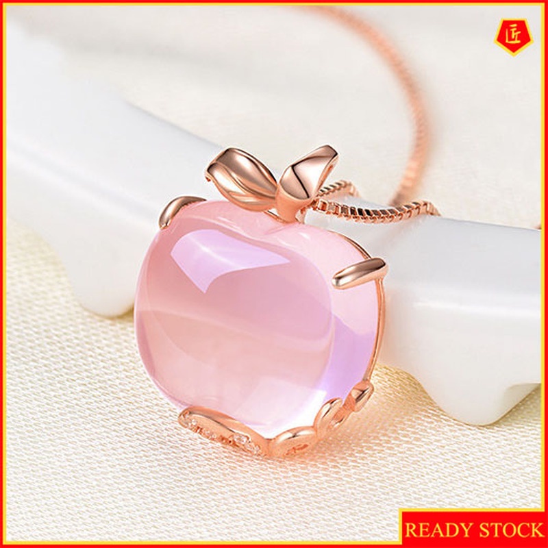 [Ready Stock]Fashionable Rose Gold Inlaid Ross Quartz Necklace Apple Pendant