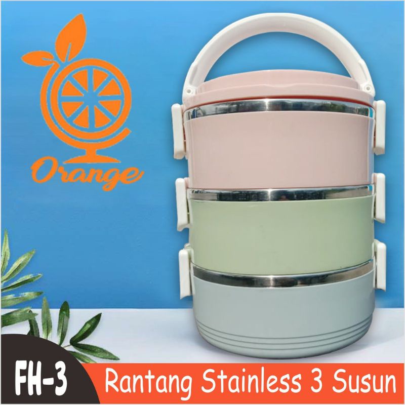 Lunch box stainless steel. Rantang 3 susun multicolour