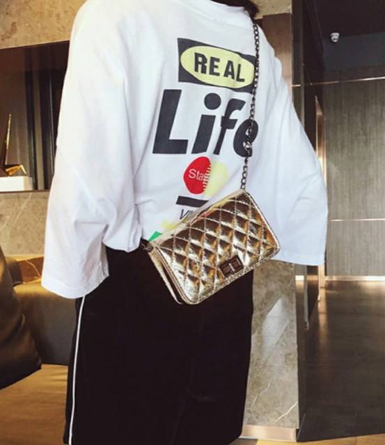 tas import wanita selempang kulit sentetis tali rantai sling bag cewek murahlucu