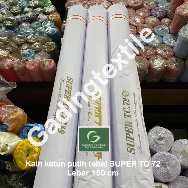 ( per setengah meter ) Kain tetoron katun polos jepang putih tebal SUPER TC 72 lebar 150 cm meteran bahan baju kemeja hem atasan seragam sekolah kerja kerudung jilbab hijab background backdrop foto mori kafan layar tancap taplak meja tirai hordeng gorden