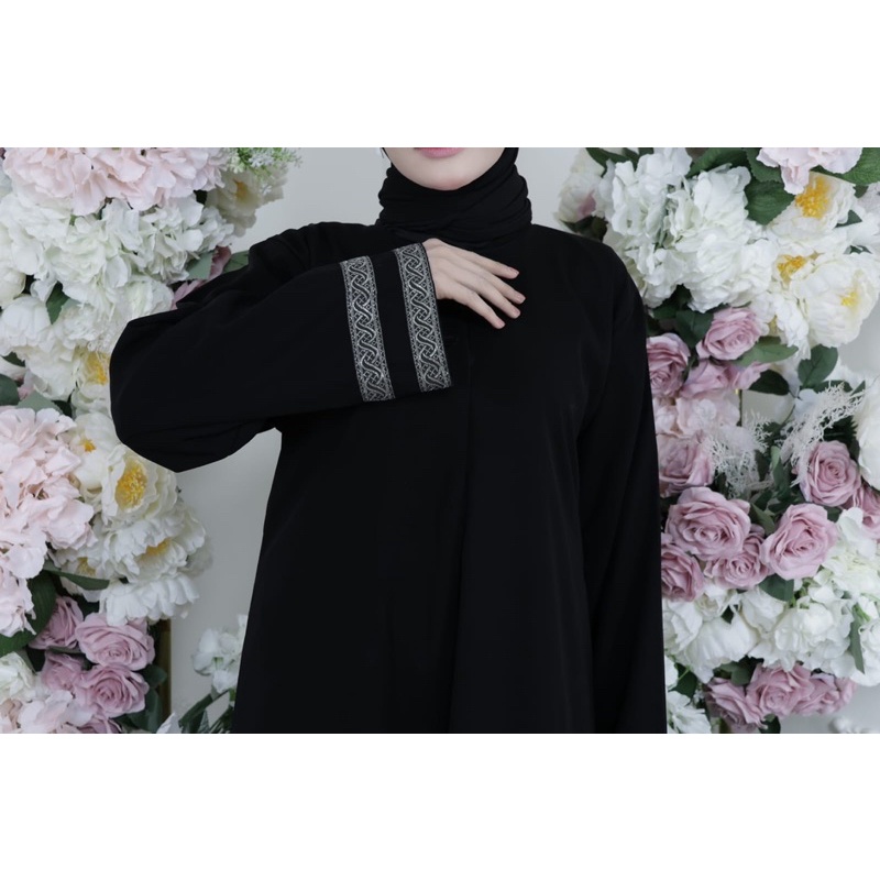 GAMIS SYAR’I ABAYA HITAM RENDA TANGAN ATHIFAH (BUSUI) SIMPEL MURAH COD