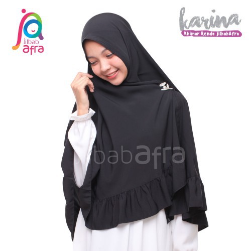Kerudung Hijab/Jilbab KARINA Khimar renda Instan (jilbabAfra) - Real Black