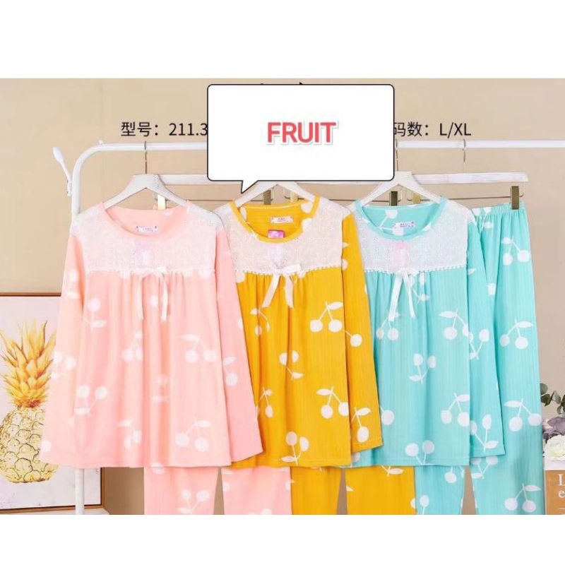 Piyama PP tebal full print L & XL-NONKANC FRUIT KUNING