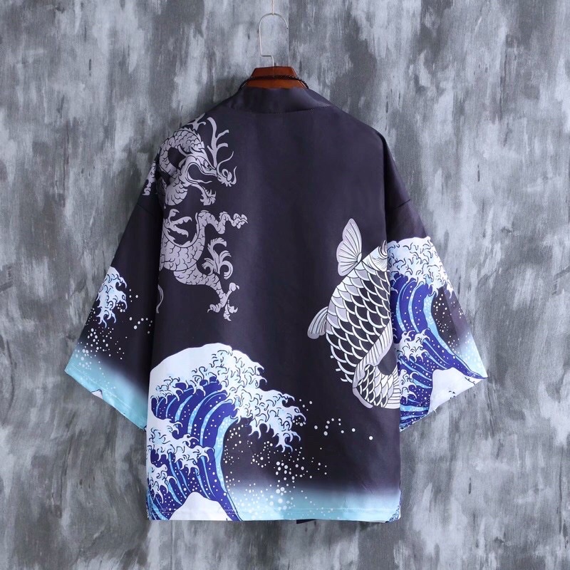 RE02 KIMONO CARDINGAN HAORI PRIA WANITA JEPANG LOOSE YUTAKA SUMMER OMBAK COSPLAY M-3XL