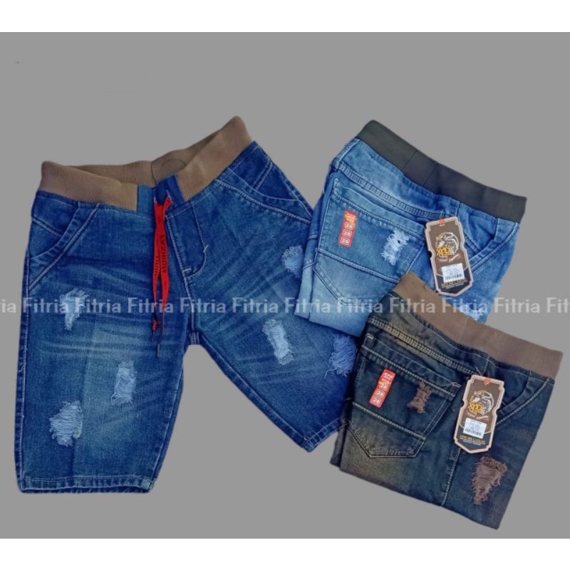 RIP JEANS DISTRO Celana Pendek jens Sobek Pria Rib Pinggang Karet Kolor Original XPD