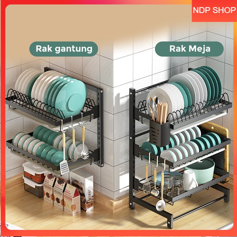 NDP SL Rak Bumbu Dapur Rak Piring Gantung Wastafel Tempel Dinding Stainless Steel HRM112