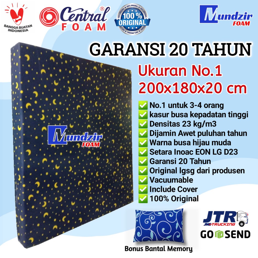 Kasur Busa No 1 ukuran 200x180x20 cm Central Foam Density 23 Garansi 20 tahun Mundzir Foam
