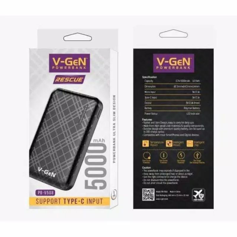 PowerBank V-Gen 5000Mah (PB-V508) Support Tipe-c Input