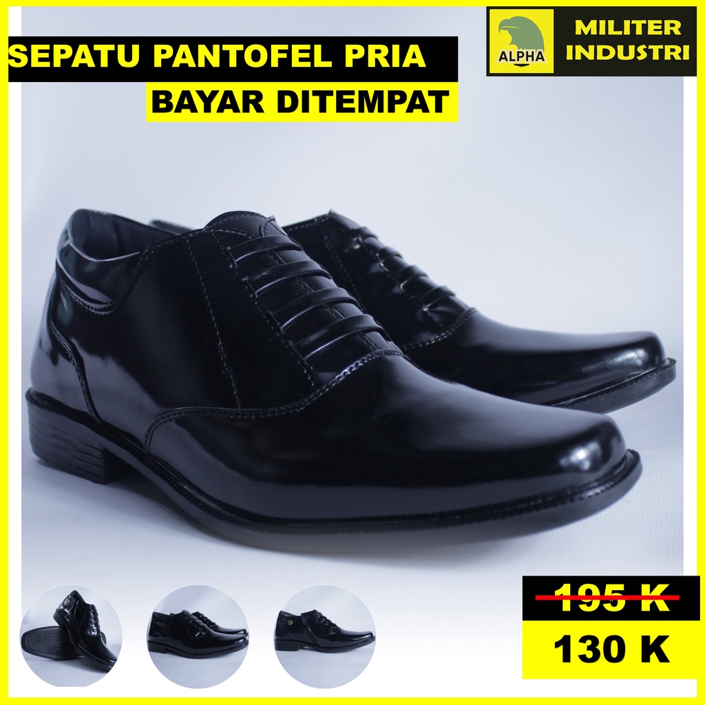 Sepatu Pantofel  Hitam Pdh Sekolah Kerja Kulit Sintetis Asli Pria - DP02