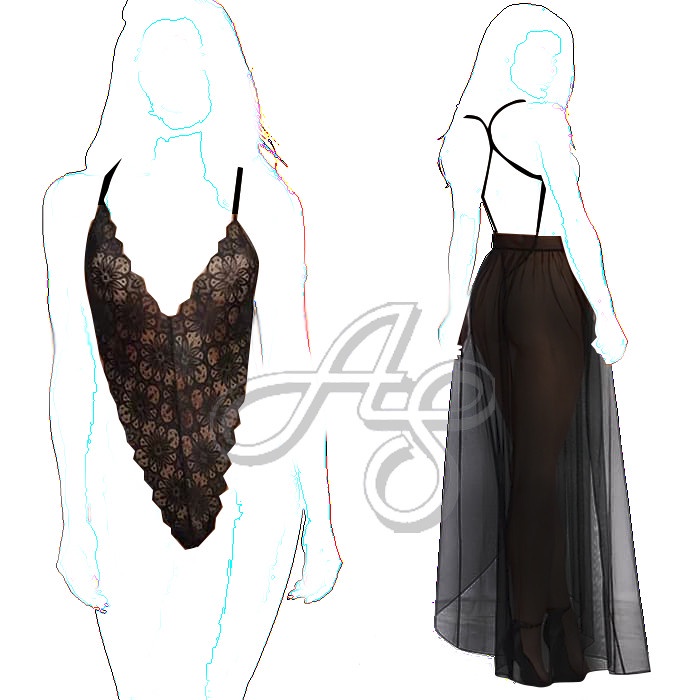 Sexy Lingerie Long Dress Xxl Big Size (Lgr-058-White / Lgr-058-Black) - Hitam