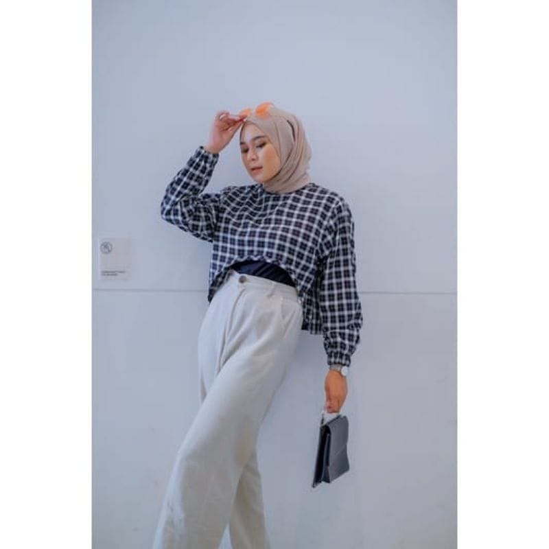 BECHARA CROP TOP KOREAN STYLE MOTIF TARTAN/KEMEJA WANITA CROP TOP OVERSIZE