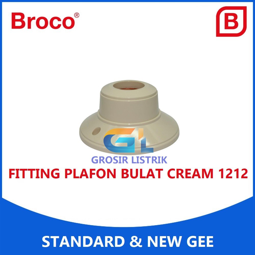 Broco Fitting Plafon Bulat Cream 1212 Ceiling Lamp Holder Round Besar Original Grosir Promo Murah