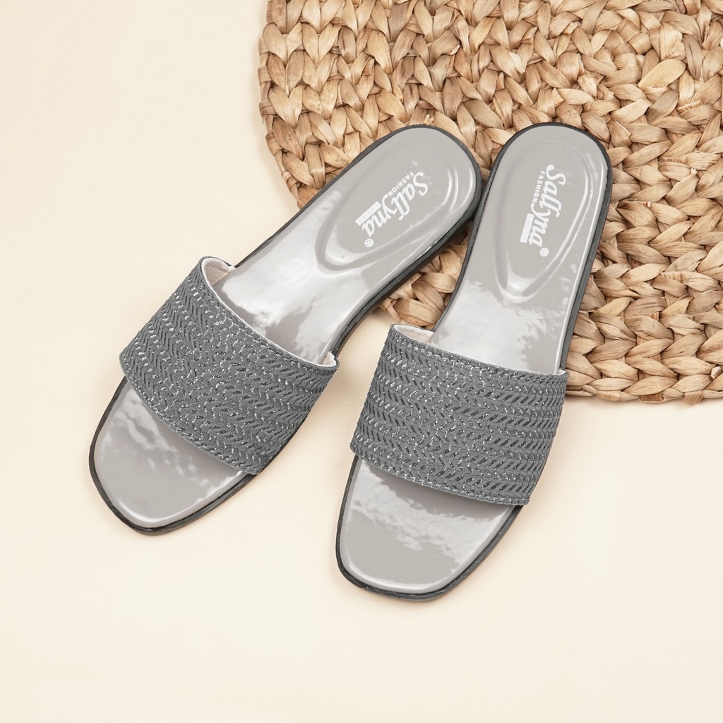 SALLYNA Sindi - Sandal Slop Flat Wanita-Abu-Abu