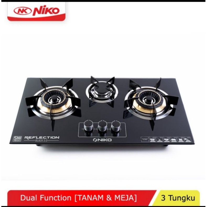 Kompor Gas Tanam Niko 3 Tungku Reflection Black 3.0