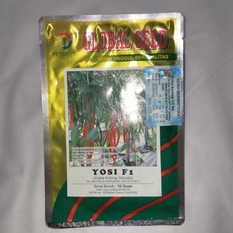 

BENIH CABAI KERITING HIBRIDA "YOSI F1" GLOBAL SEED