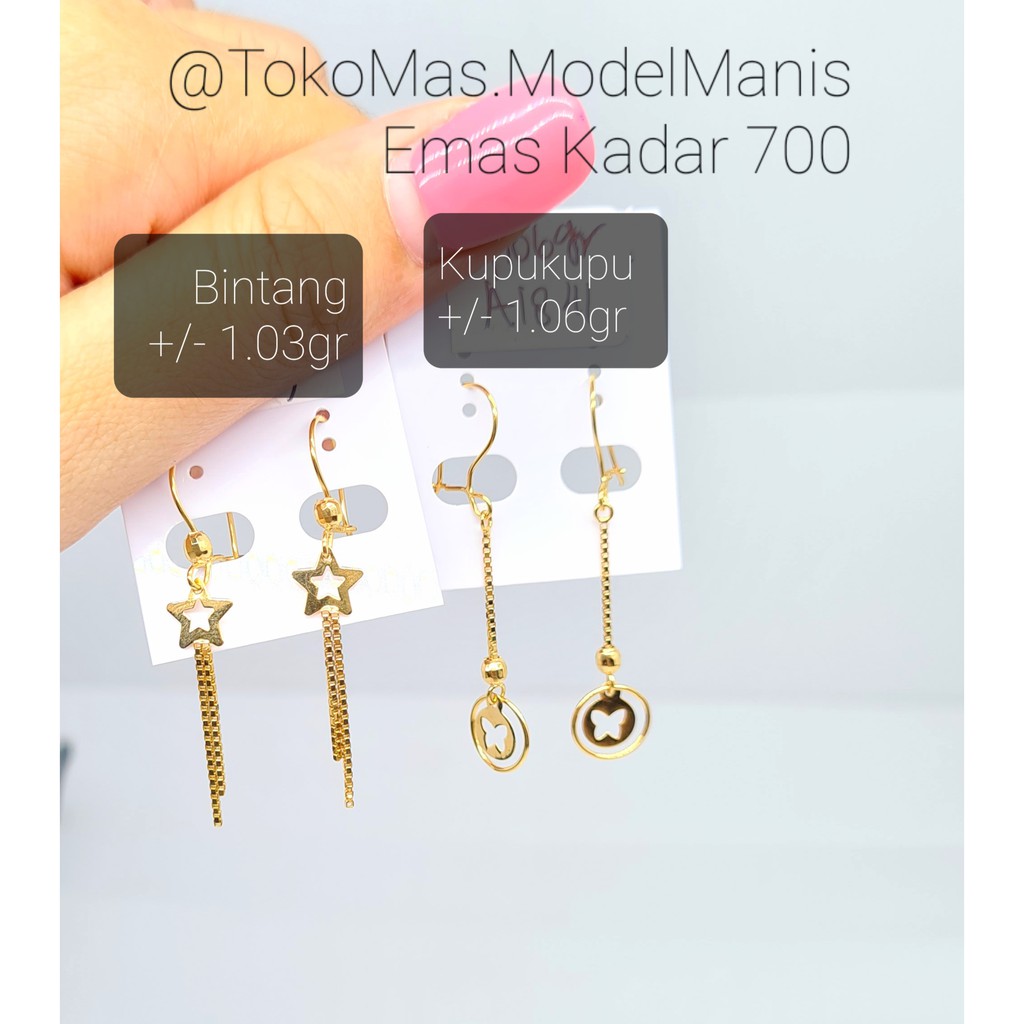 Anting desi emas kuning panjang ringan 700 kadar 16 K