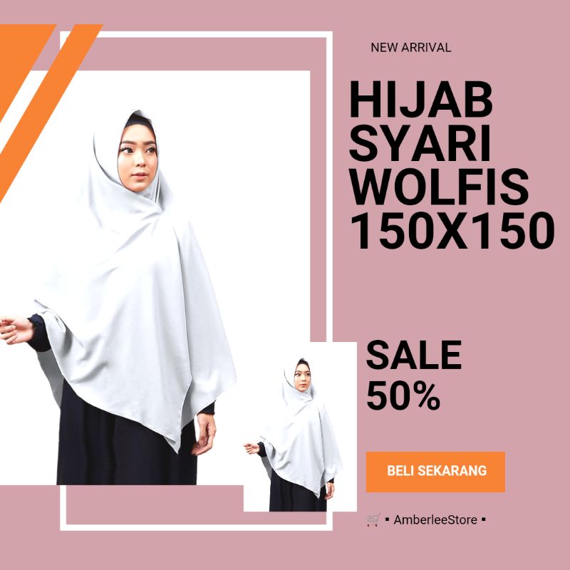 Kerudung Segi Empat Wolfis Syari 150x150 Putih Grade A Jumbo