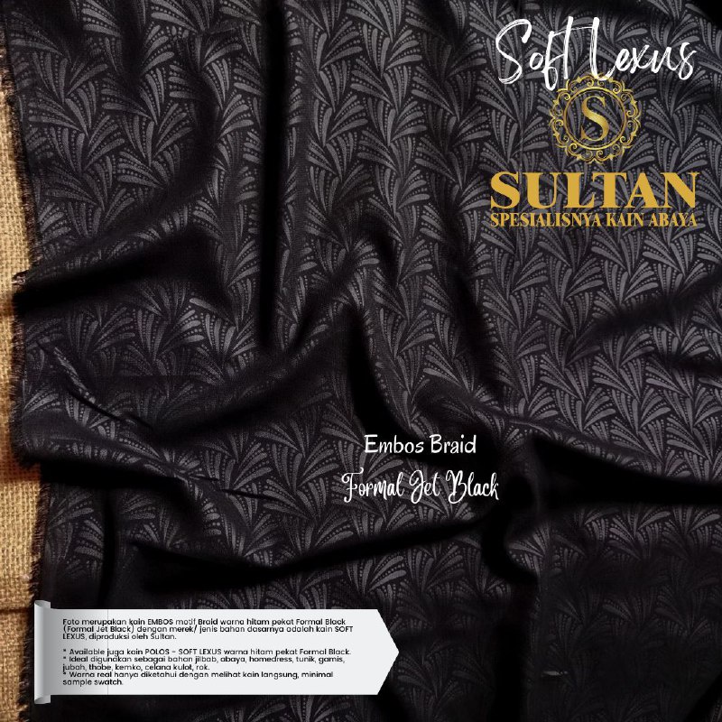 50CM EMBOS BRAID SOFT LEXUS FORMAL BLACK KAIN SULTAN (BAHAN FORMAL JETBLACK)