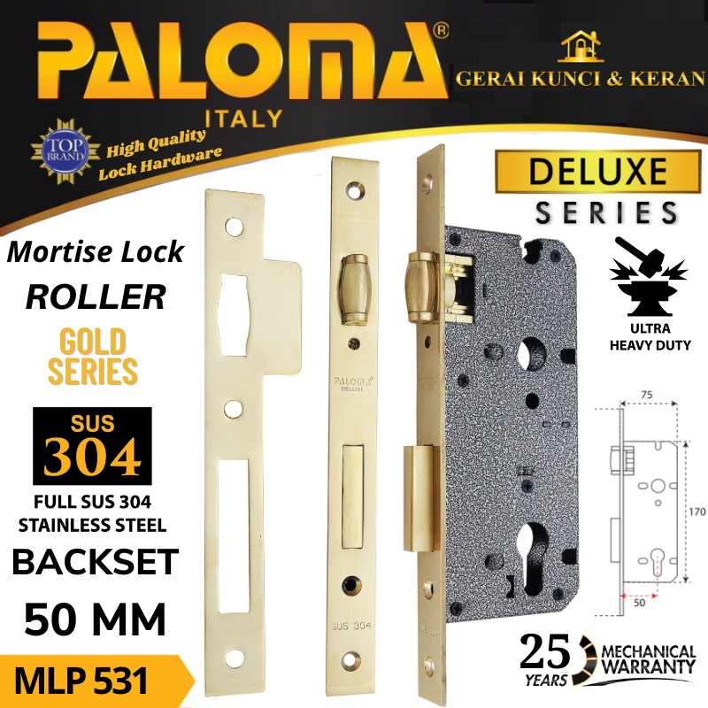 BODY KUNCI  PELOR PALOMA 50 MM MLP 531 PVD GOLD MORTISE LOCK  DELUXE ROLLER