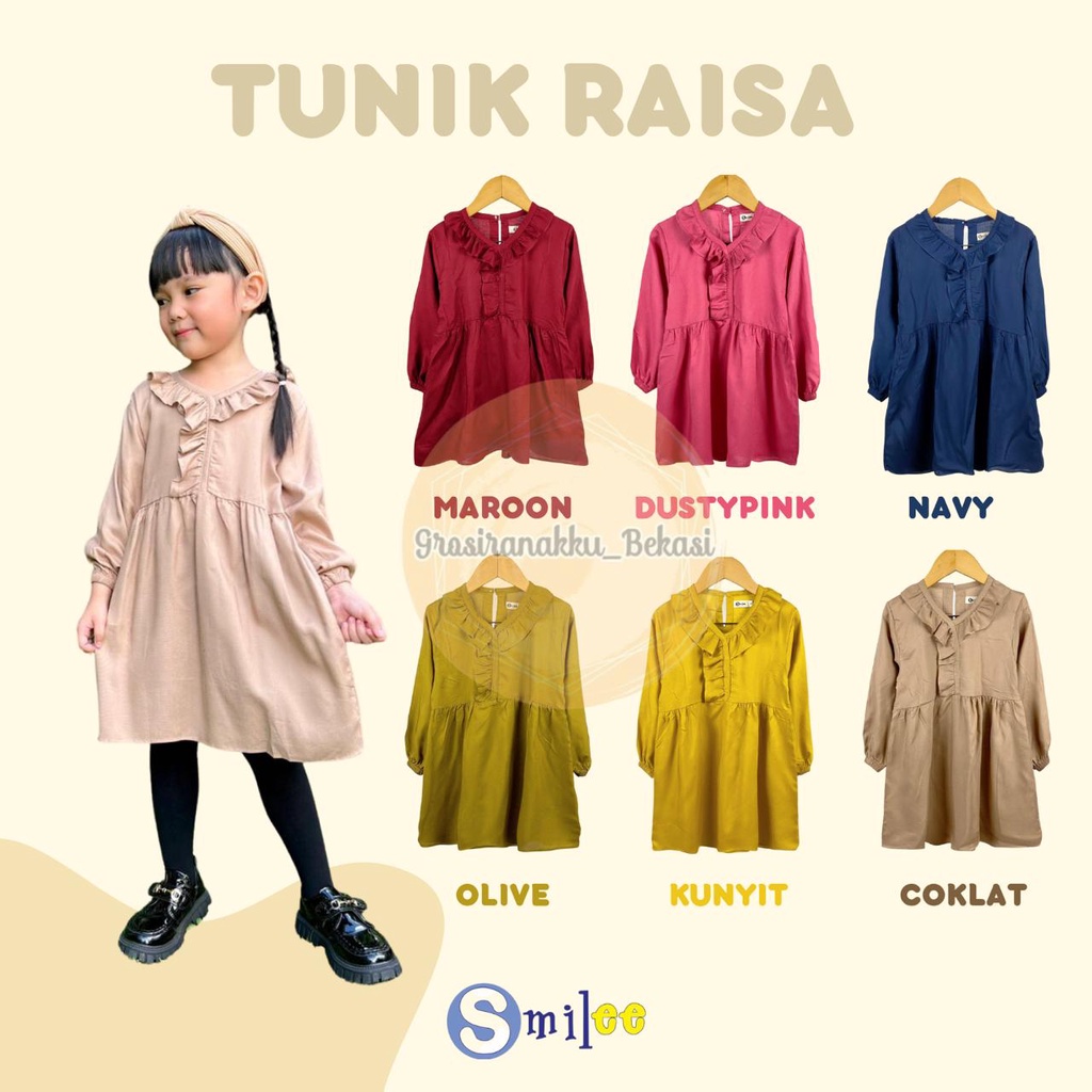 Tunik Anak Raisa Smilee Rayon  Mix Warna Size 2-10 Tahun