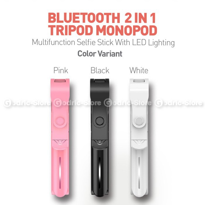 XT10S Bluetooth 3 in 1 Tongsis / Tripod / Stand Holder HP Selfie + Lampu