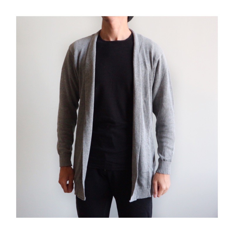 Outer Long Cardigan / Cardigan Rajut Panjang Kimono Tanpa Kancing 7 Warna 6 Size-Light Grey