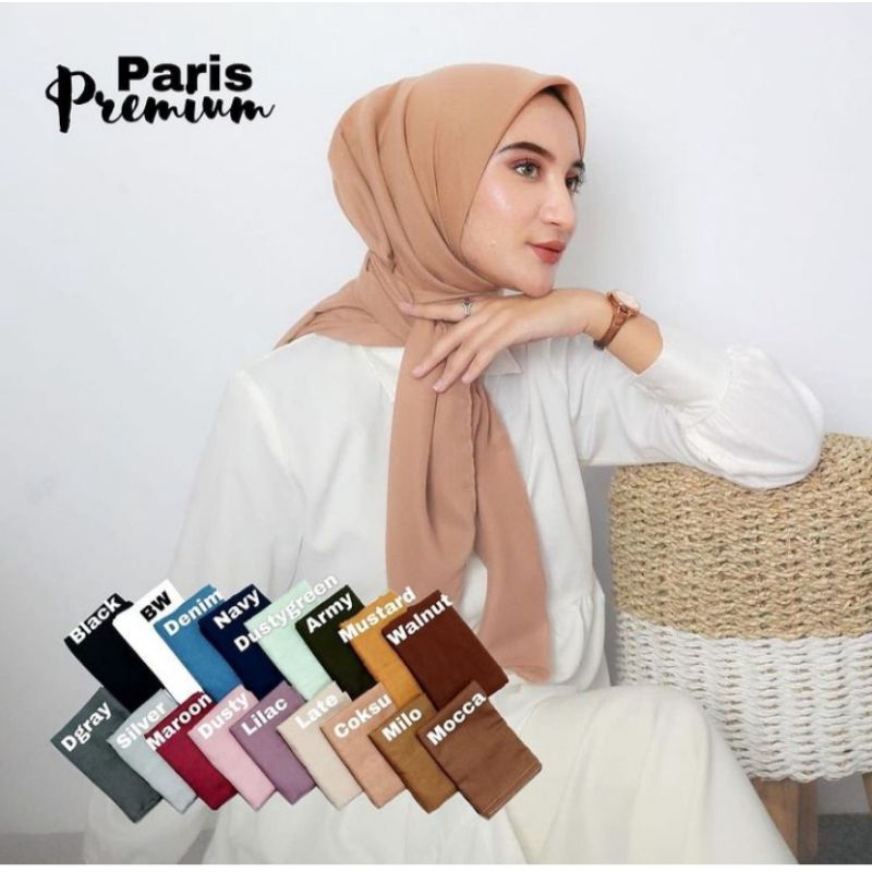 PARIS PREMIUM JILBAB SEGI EMPAT BASIC JAHIT TEPI / KERUDUNG ANAK SEKOLAH SEGI EMPAT ANTI LETOI