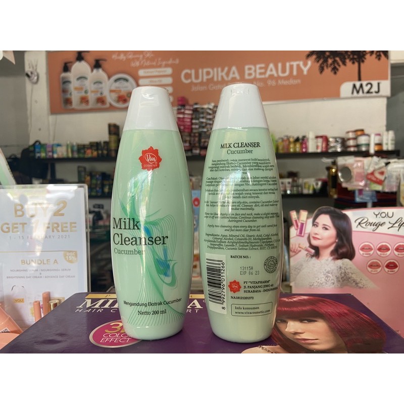 e.x [ new size 200 ml ] - viva milk cleanser cucumber new -- susu pembersih viva cucumber 200 ml