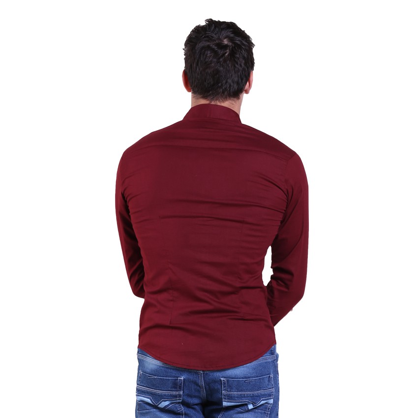 Pakaian Pria Kemeja Slim Fit Maroon Lengan Panjang Bisa COD Retur