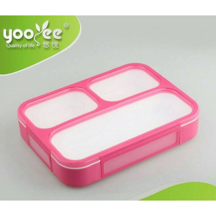 Lunch Box Grid 3 Sekat YooYee Anti Tumpah Warna Pink