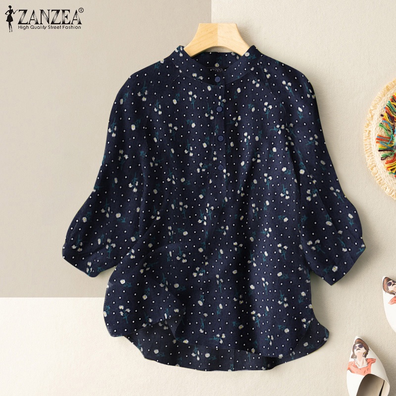 ZANZEA Women Cotton Loose Casual Floral Printed Baggy Blouse