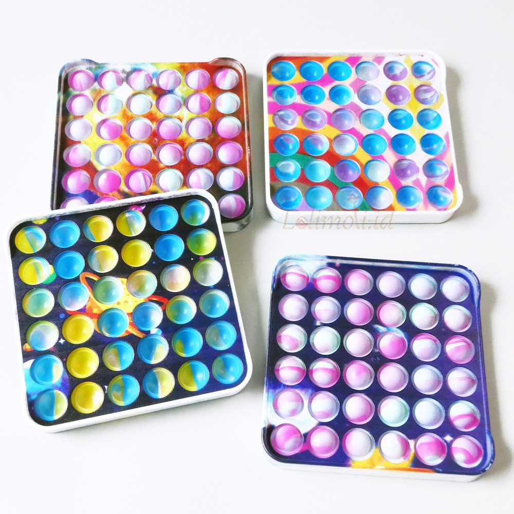 Fidget Push Pop It Mainan Pop It Bubble Bentuk Lucu Rainbow Dan Polos Import-SQUARE TIEDYE GELAP