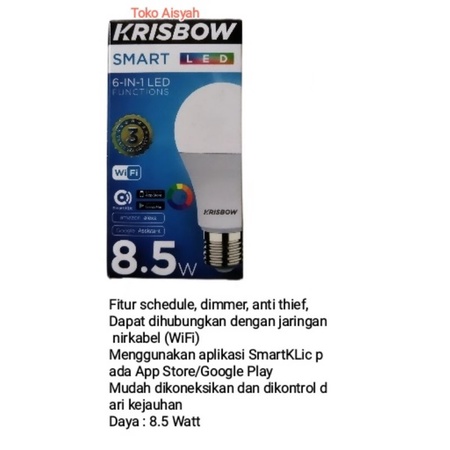 Krisbow Bohlam Lampu Smart Led 8.5 W Rgbcw-Multi Color Smart Wifi Bulb