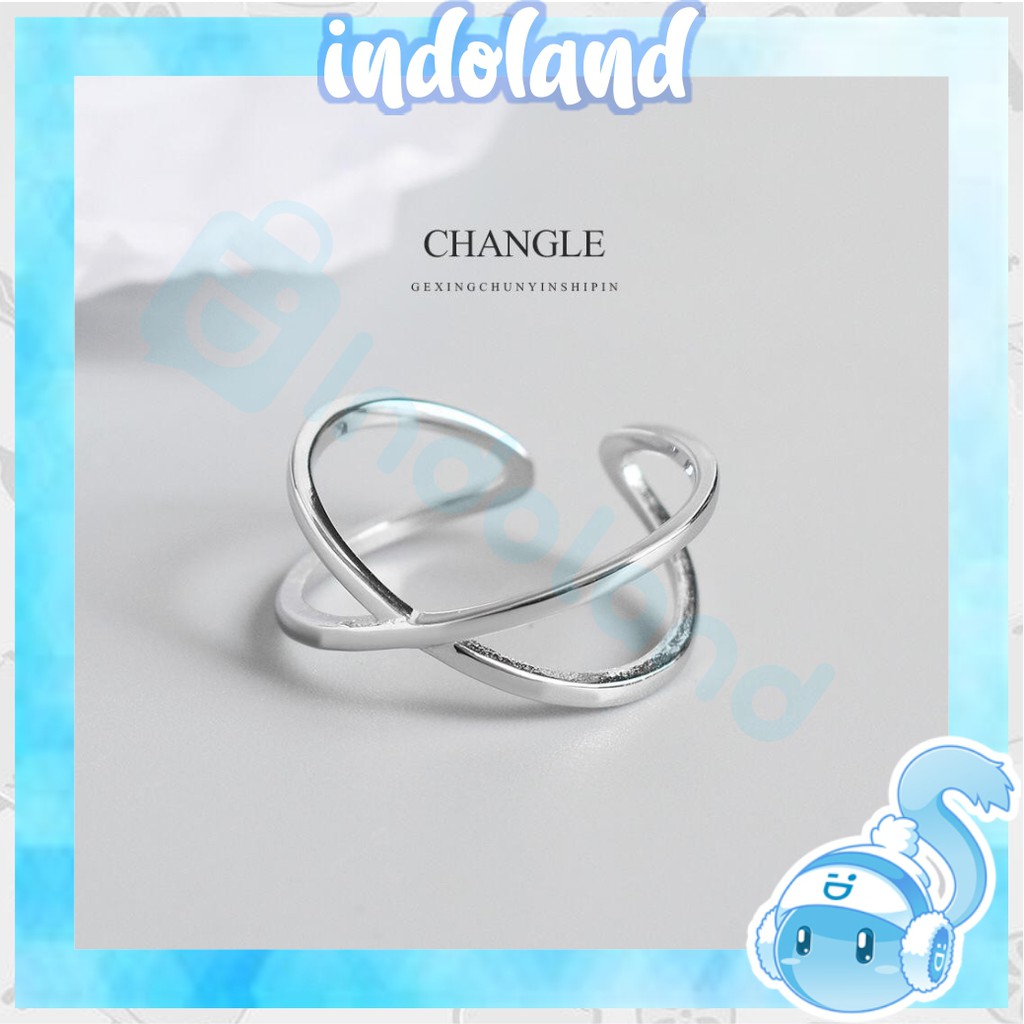 ☀ INDOLAND ☀ A034 Cincin Silang Fashion Korea Perhiasan Wanita Berongga Tiga Dimensi Stainless Steel