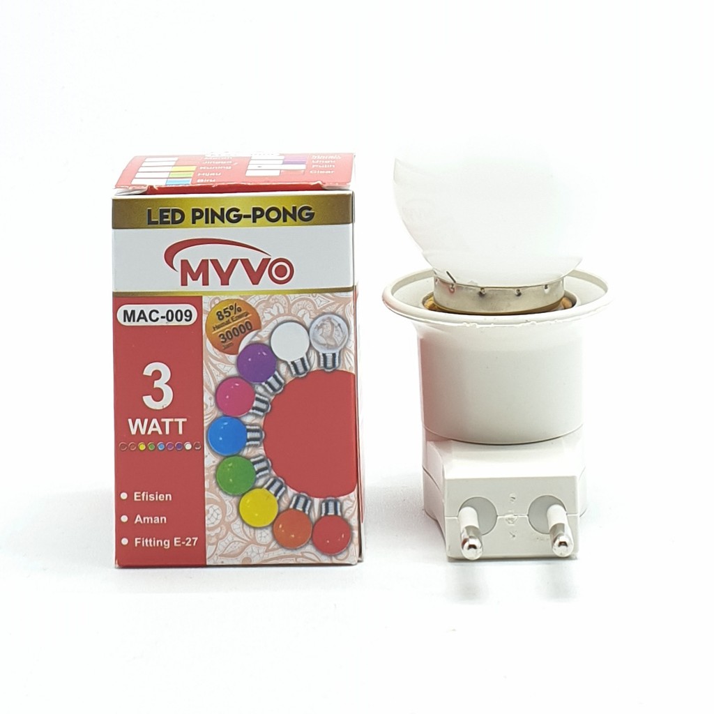 Myvo Putih Lampu Led Ping Pong 3W E27 Warna Putih + Linux Fiting Colok Switch / LAMPU TIDUR