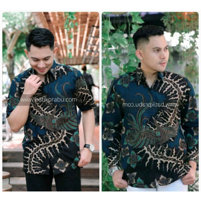 Batik kemeja pria batik lapis furing bahan katun baturaden size reguler Klabang navy